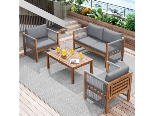 Lounge set tuinset met dubbele bank, 2 stoelen en tafel