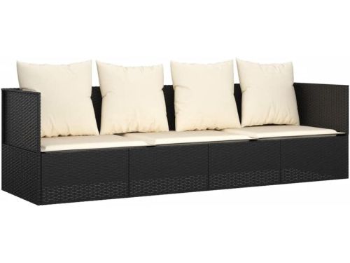 Loungebed Buiten met Kussens - Zwart Polywood Ligbed voor Tuin