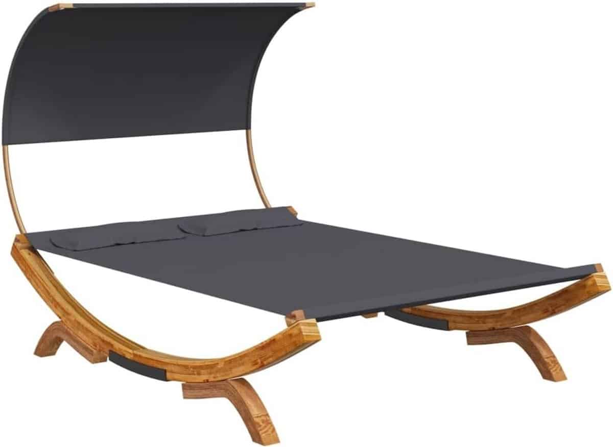 loungebed voor buiten met luifel ligbed van gebogen hout