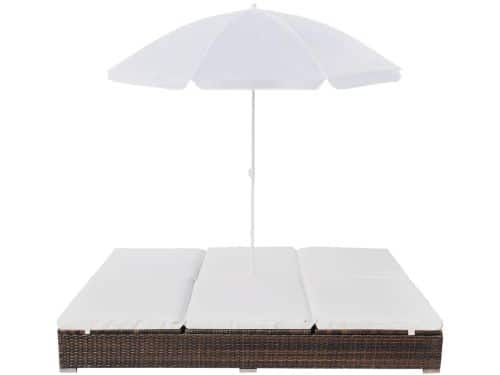 Loungebed | zonnebed | Ligbed met parasol poly rattan bruin