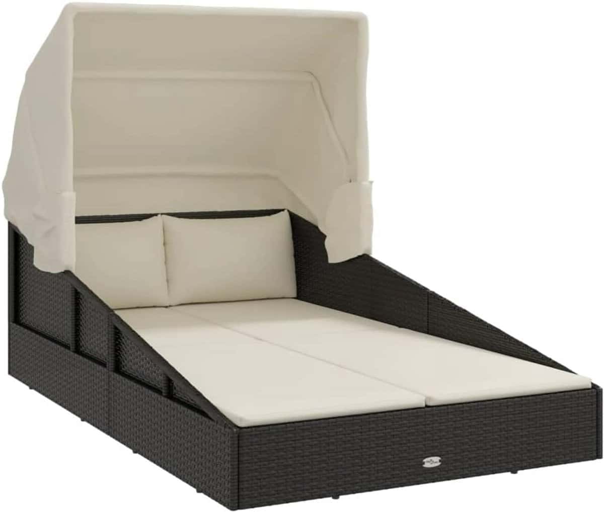 lounger met uitschuifbaar dak 200x114x128cm poly rattan zwart