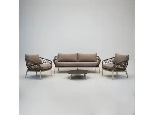 Loungeset Dakota Creme Bruin 4-delig Stoel Bank Aluminium Touw Buiten Tuinstoel Tuinbank Vita Lux