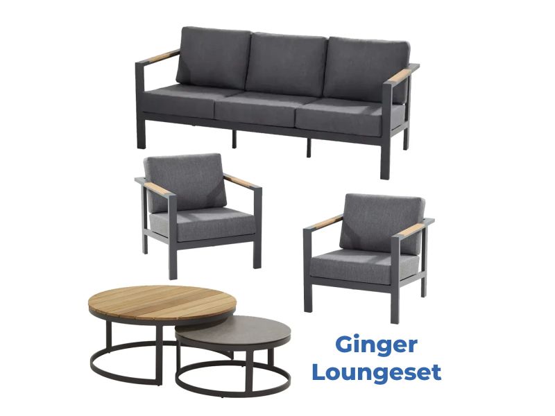 Loungeset Ginger Antraciet Set 5 delig Taste 4SO Bank Stoel Tafel Buiten Tuin 4 Seasons Outdoor