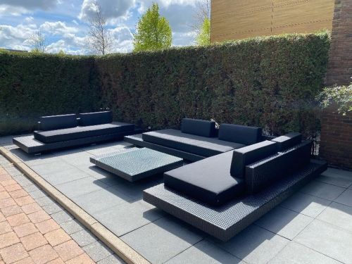 Loungeset Ibiza hoek plus tweezitsbank met zwart onderstel en zwarte