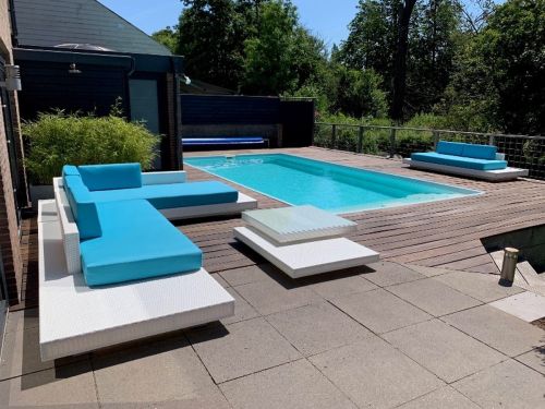 Loungeset standaard Ibiza hoek wit onderstel en turquoise kussens (ook