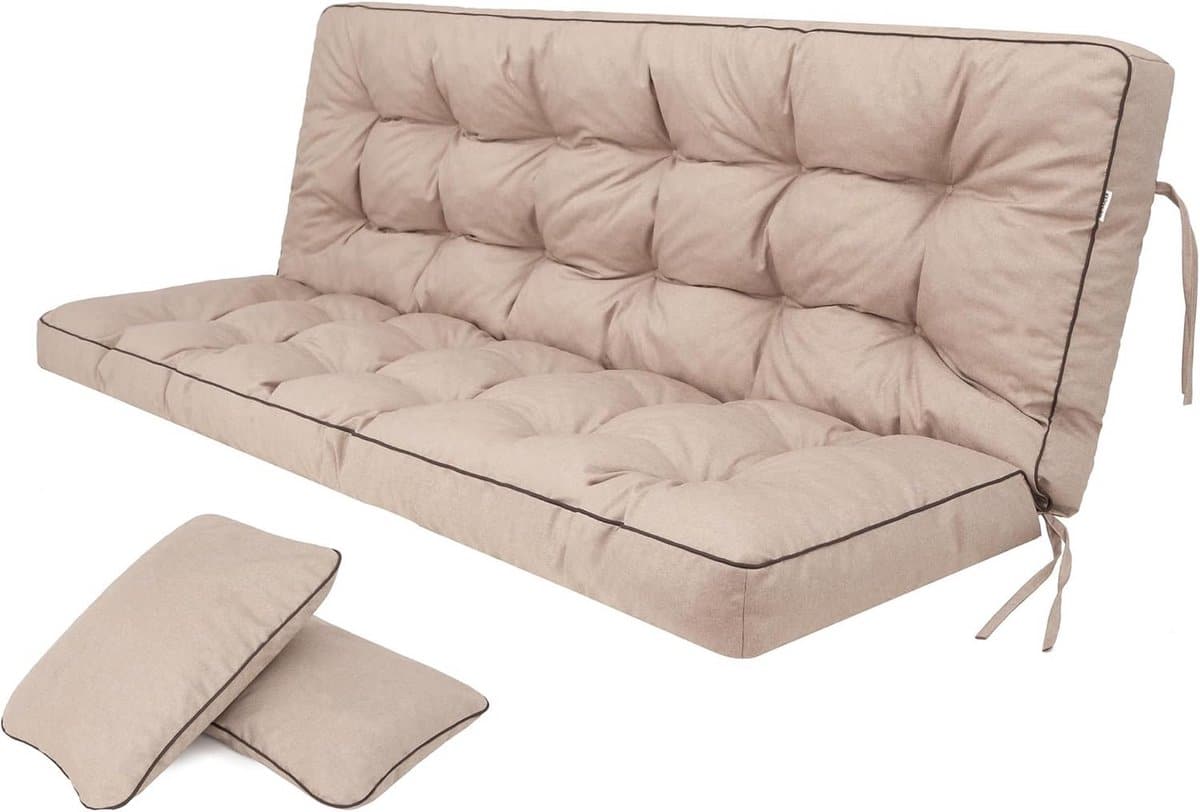 luxe bankkussen set voor buitenbank en schommelbank 140x49x56 cm beige