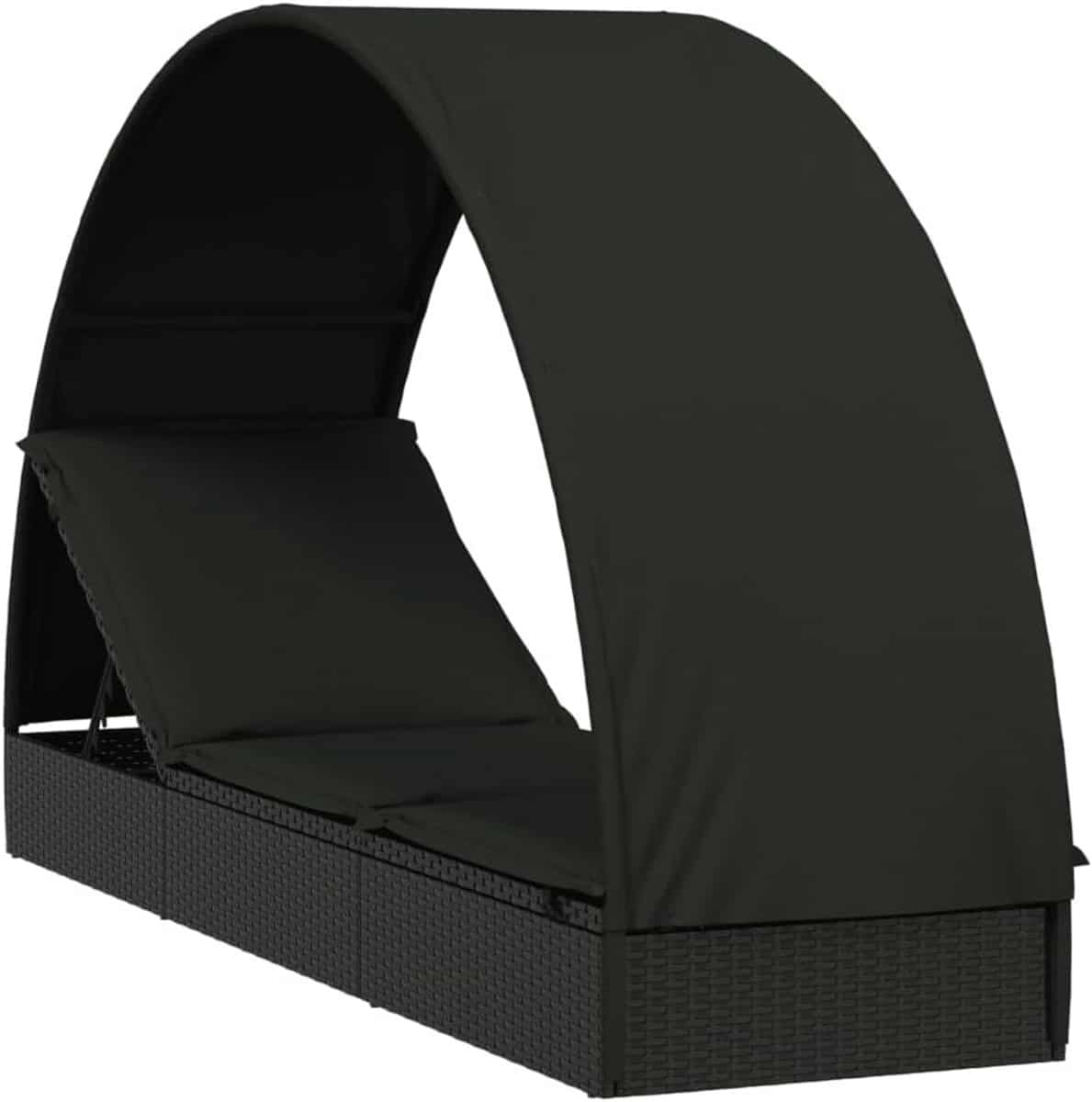 luxe ligbed met rond dak en poly rattan bekleding voor