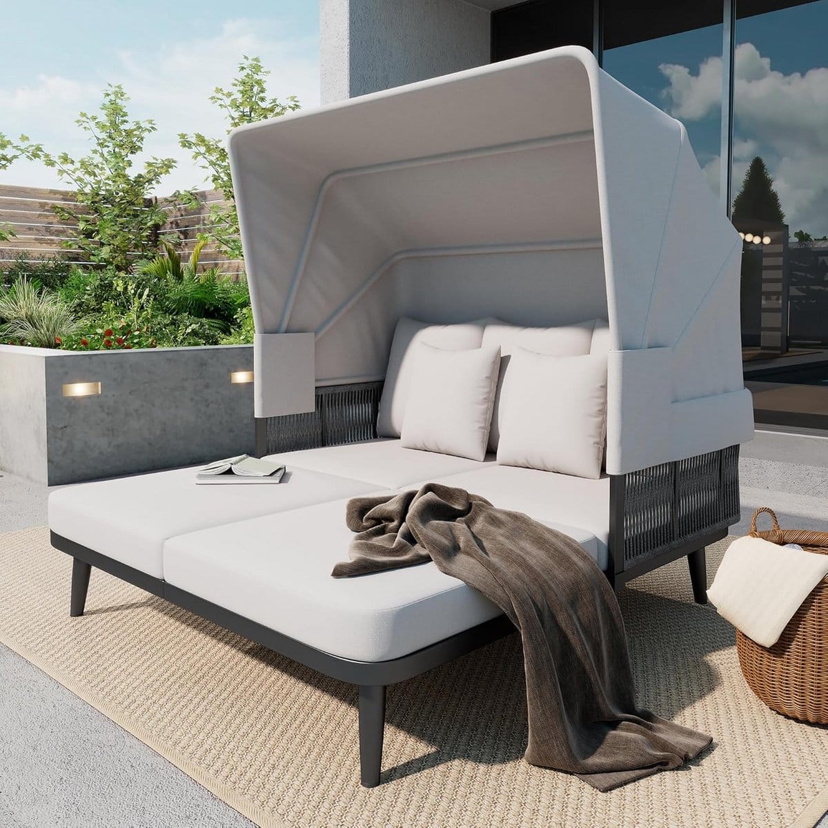 luxe ligbed voor 2 personen met ligfunctie en verstelbaar dak