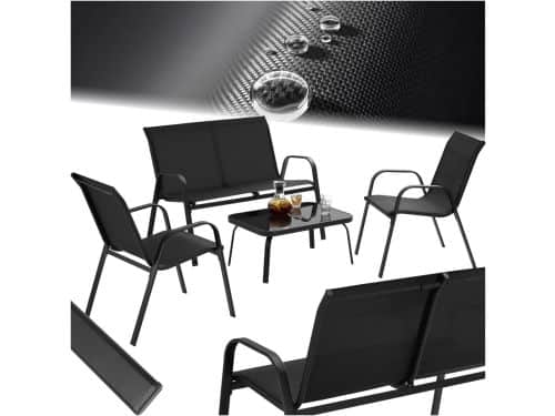 Luxe Lounge Set voor 4 Personen Zwart - Tuinset met