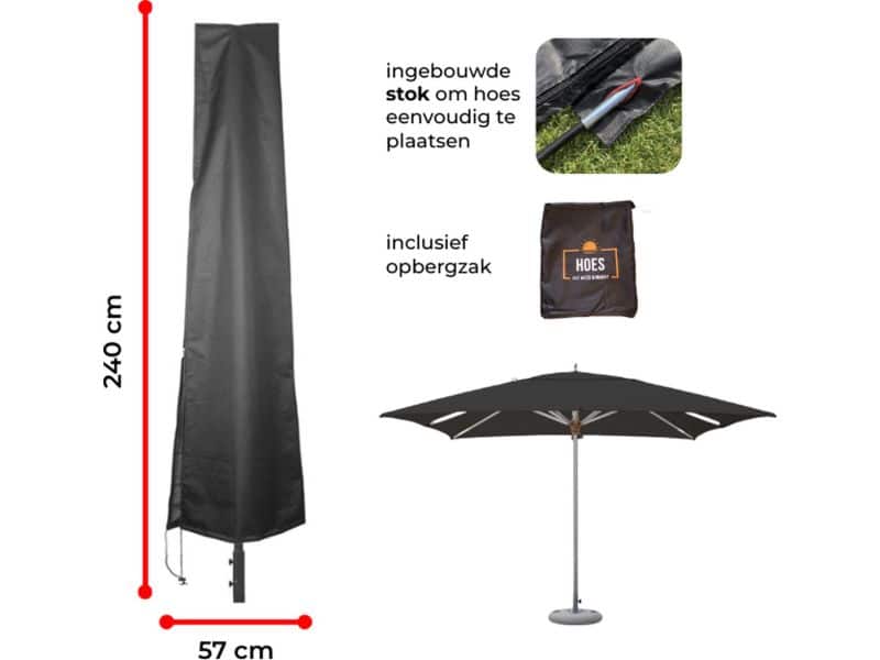 Luxe parasolhoes met ingebouwde stok en rits voor staande parasol