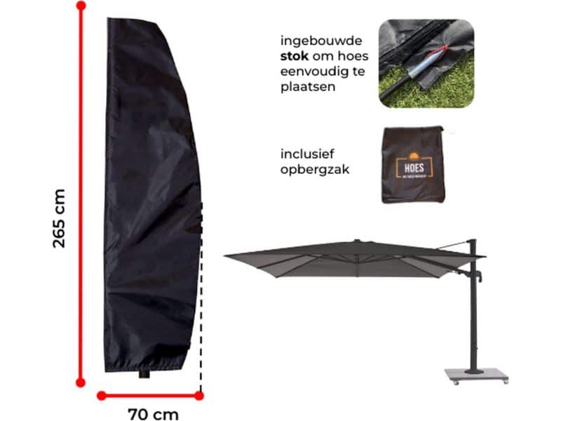 Luxe parasolhoes met ingebouwde stok en rits voor zweefparasol