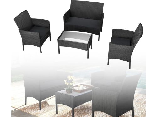 Luxe Polyrotan Balkonmeubelset met Lounge Bank, Stoelen en Tafel