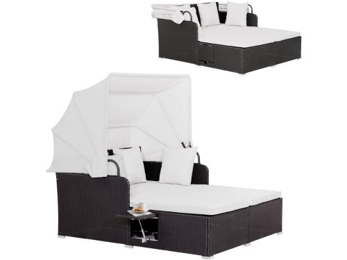 Luxe Rotan Loungebank met Verstelbaar Zonnedak voor Tuin en Terras