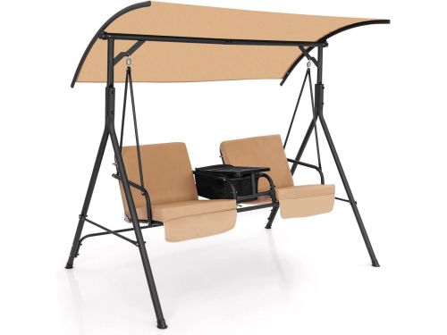 Luxe Schommelbank voor 2 Personen met Verstelbare Luifel en Koeltas