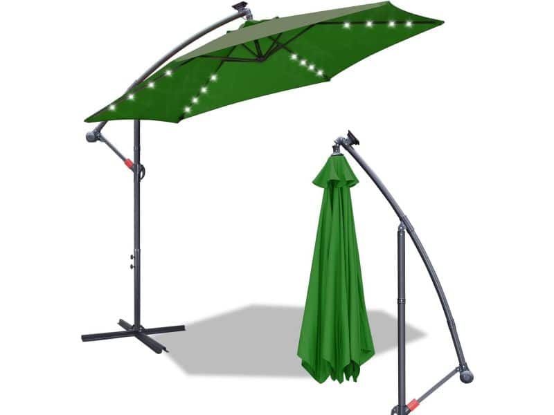 Luxe Zweefparasol met Zonne-energie LED Verlichting en Zwengel