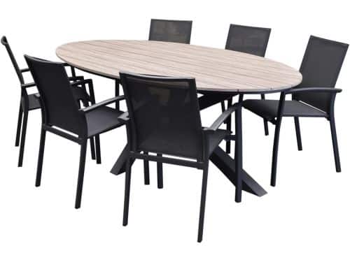 Malaga Salvador dining tuinset ovaal stapelbaar 220x115xH75 cm 7 delig