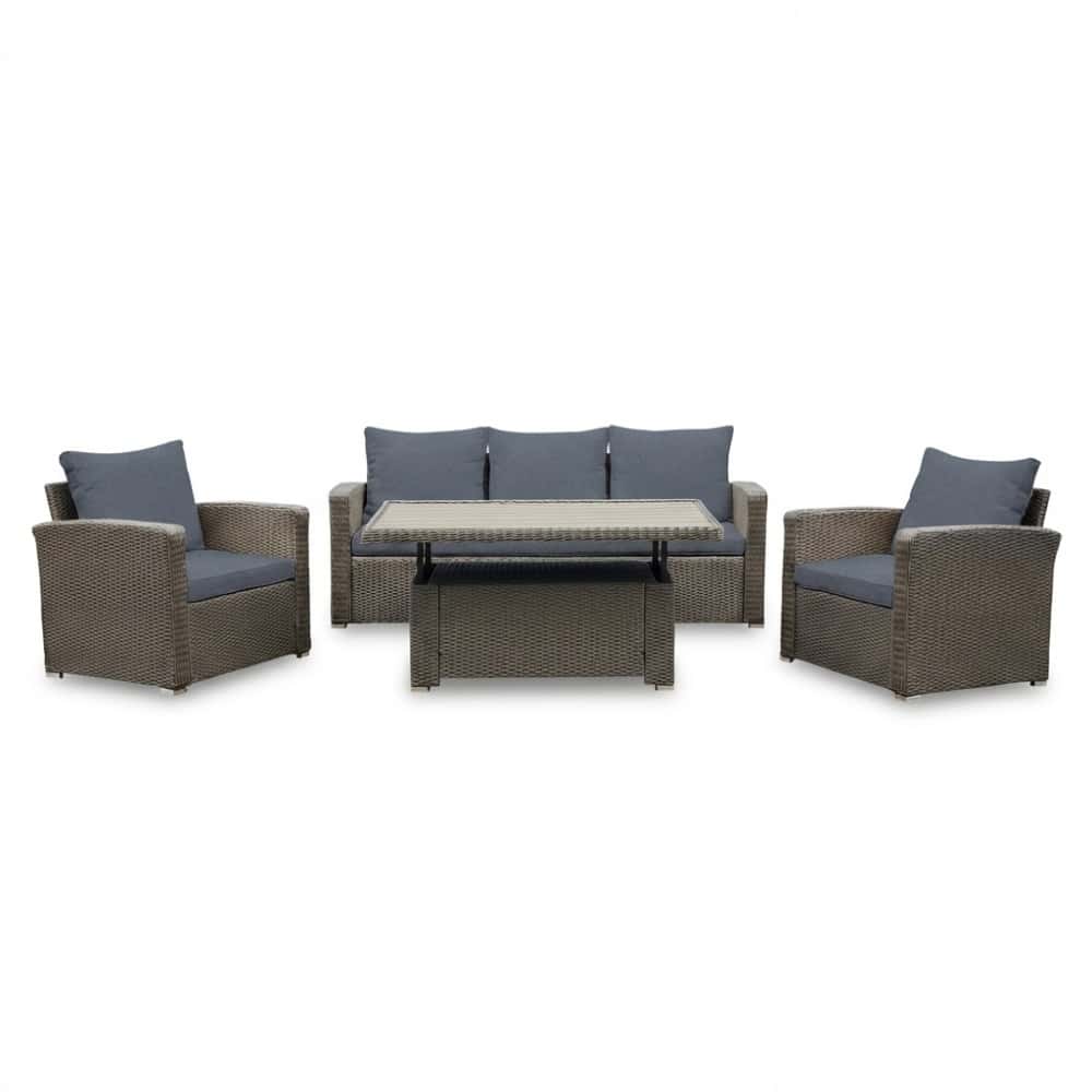 malibu stoel bank loungeset 5 personen | wicker + polywood | ash grey | 4 delig