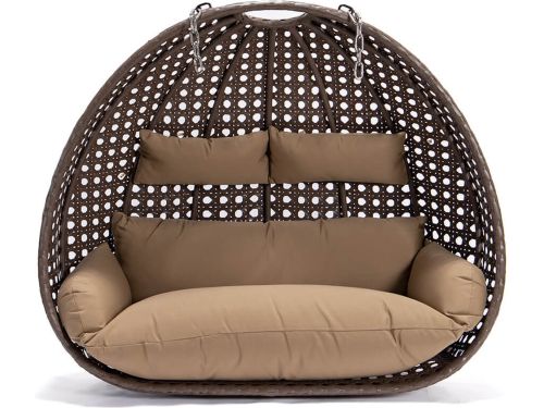 Mand hangstoel Polyrattan TWIN - Bruin - Met kussens +