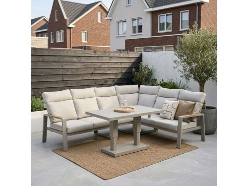 Manhattan dining loungeset - verstelbaar 6 personen | aluminium + polywood | beige | 5-delig - 273x213cm