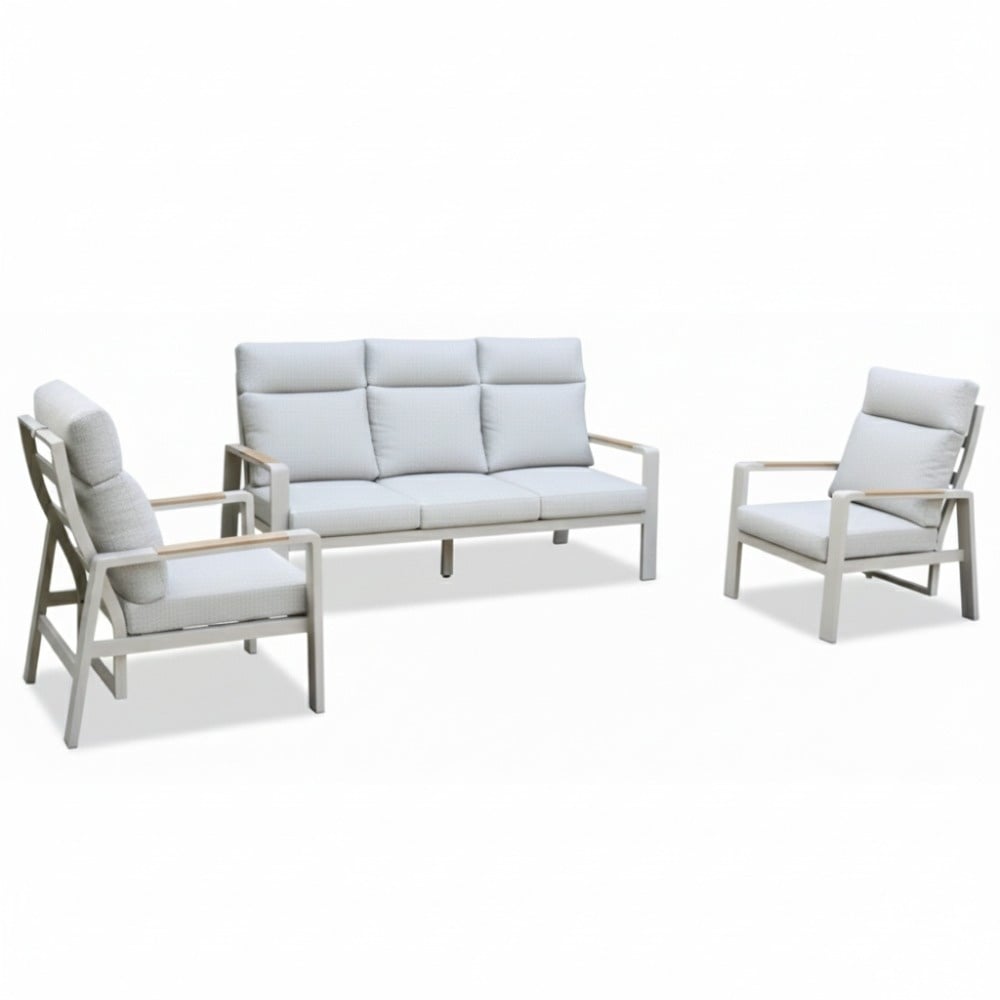 manhattan stoel bank loungeset verstelbaar 5 personen | aluminium + polywood | beige | 3 delig