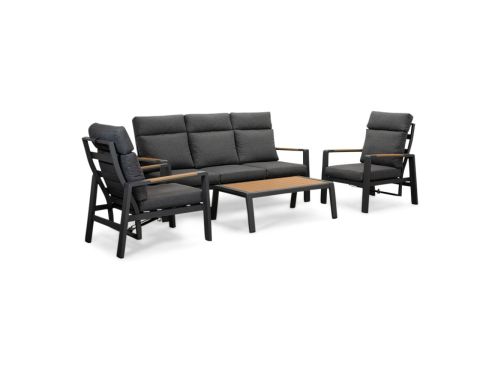 Manhattan stoel-bank loungeset - verstelbaar incl tafel | aluminium + polywood | antraciet | 4-delig