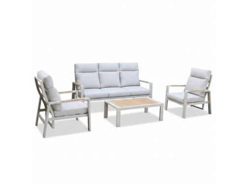 Manhattan stoel-bank loungeset - verstelbaar incl. tafel | aluminium + polywood | beige | 4-delig