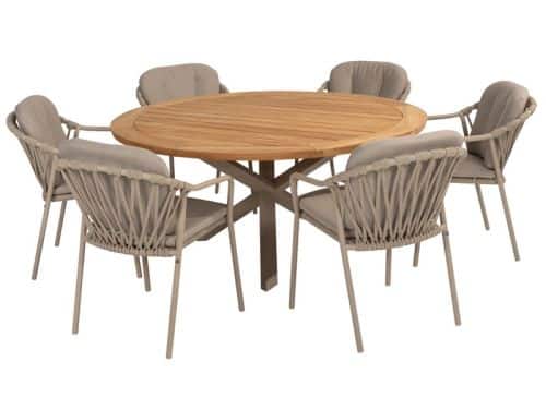 Manitoba diningset met Prado tafel latte teak rond dia. 160 cm Taste - Taste