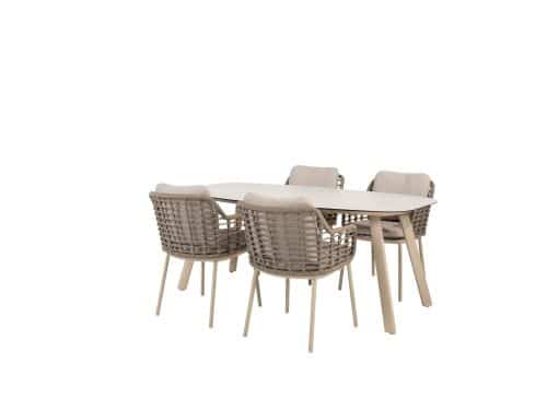 Manolo 180x95x75 cm met 4x Puglia dining stoel latte