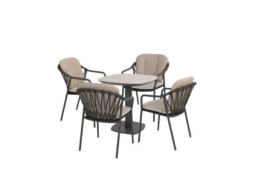 Manolo tafel 75x75x75 cm met 4 Manitoba stoelen Antraciet