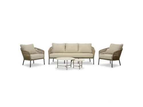 Mara stoel-bank loungeset 5 personen incl. Logan tafels | touw + aluminium | Sahara Dust | 5-delig