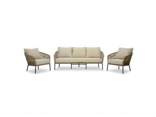 Mara stoel-bank loungeset 5 personen | touw + aluminium | Sahara Dust | 3-delig