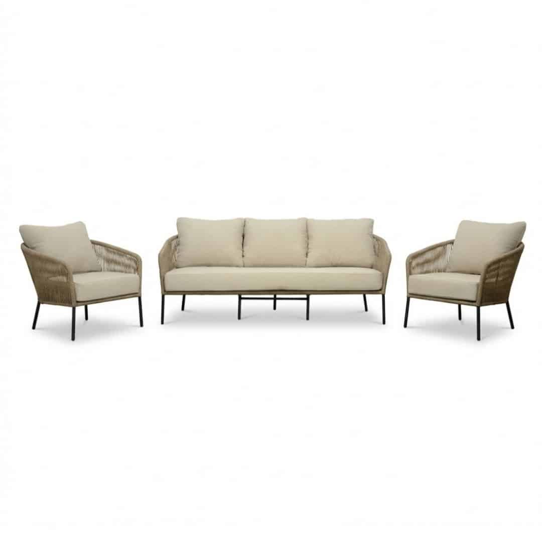 mara stoel bank loungeset 5 personen | touw + aluminium | sahara dust | 3 delig