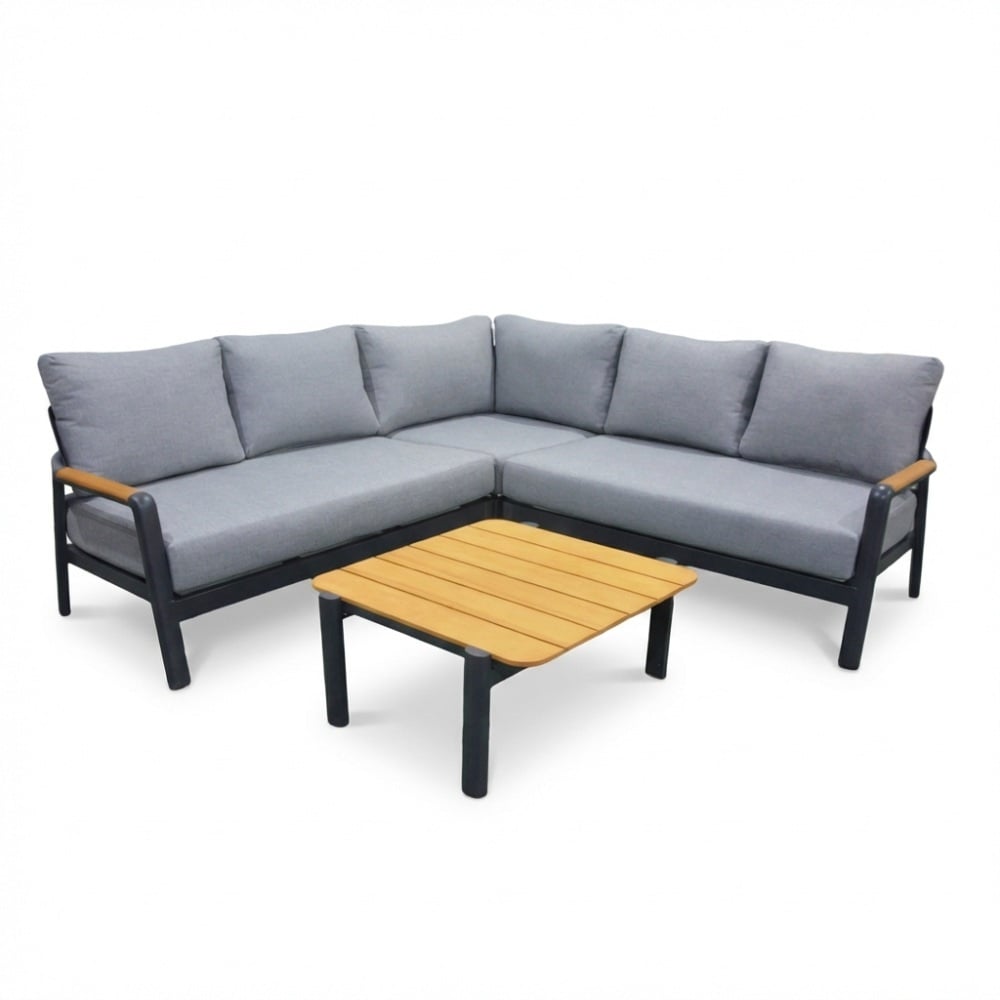 marbella hoek loungeset antraciet 5 personen | aluminium + teak | antraciet | 4 delig 222x222cm