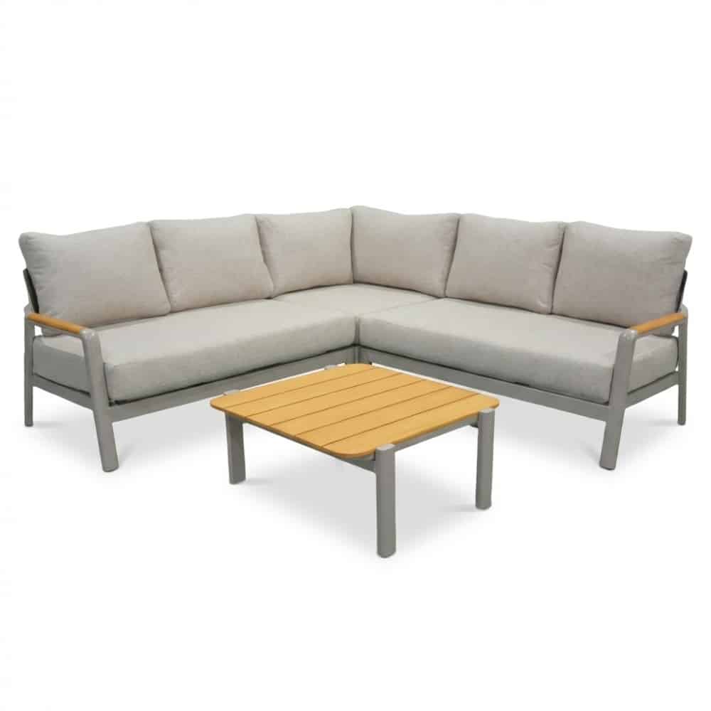 marbella hoek loungeset beige 5 personen | aluminium + teak | beige | 4 delig 222x222cm