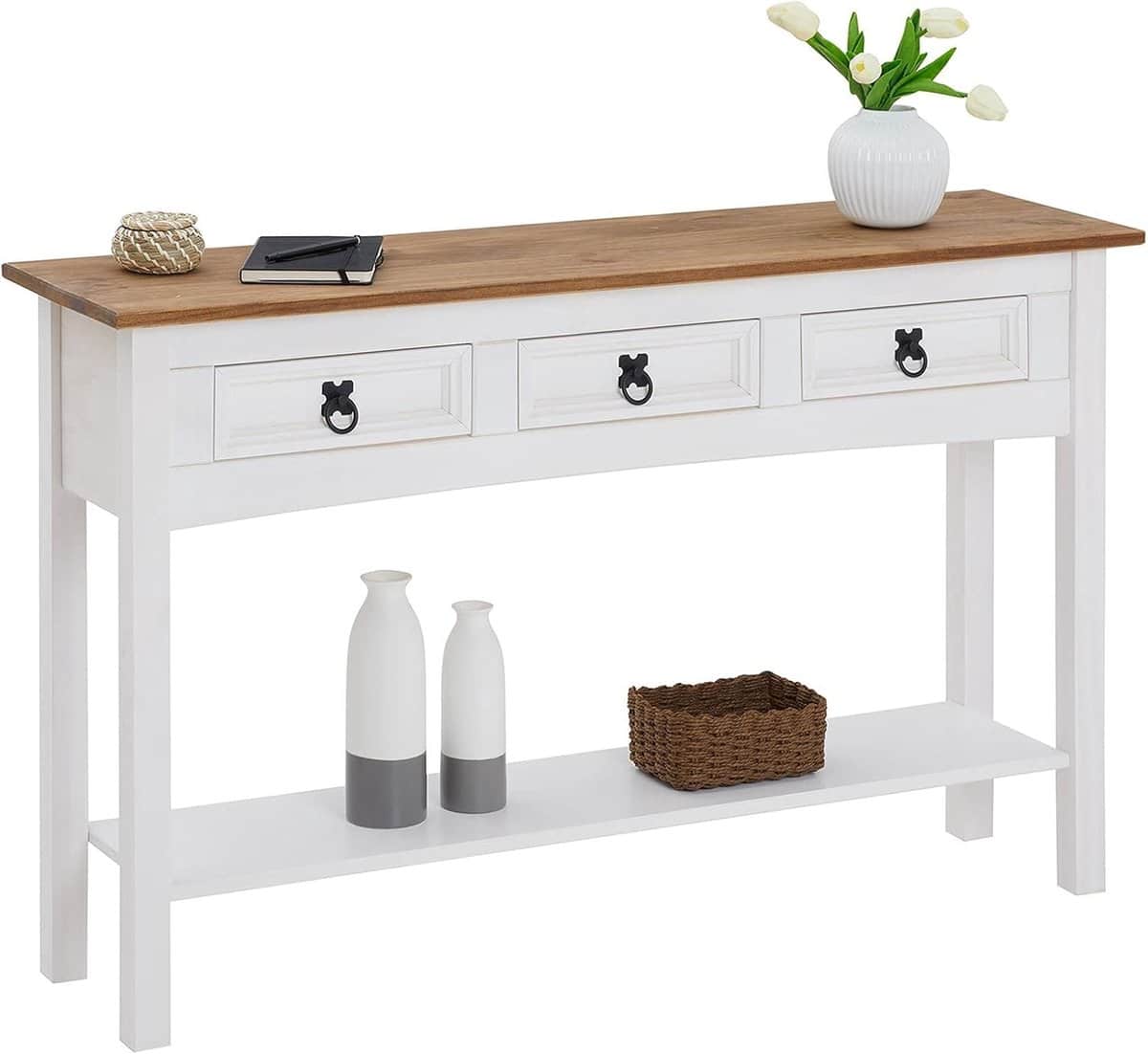 massief grenen consoletafel in landhuisstijl met 3 lades