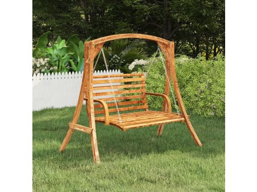 Massief houten schommelbank met teakafwerking voor buiten en terras