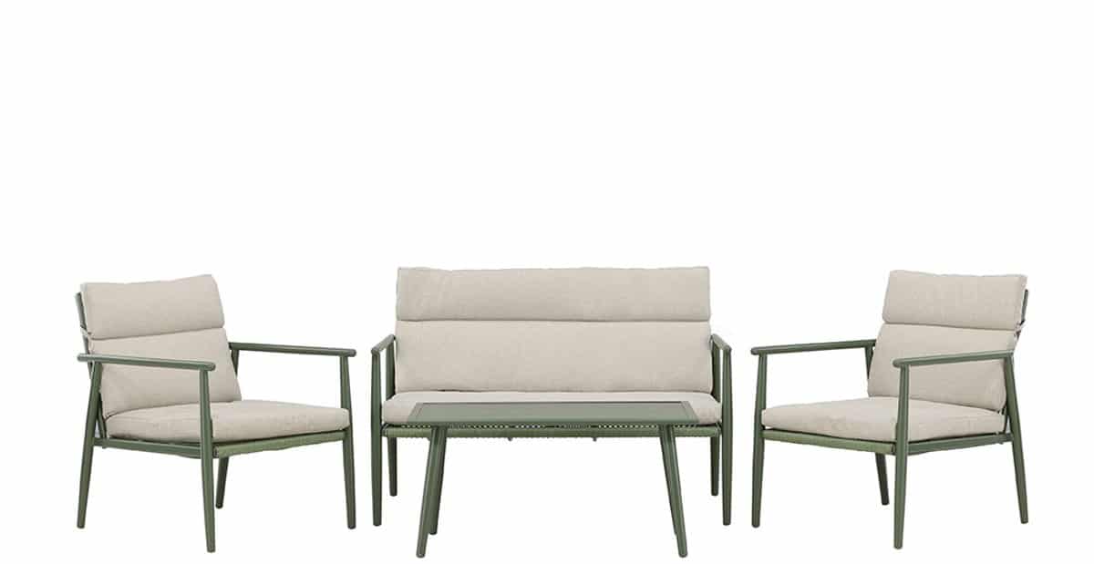 mazzaro lounge set 1 bank, 2 stoelen, 1 salontafel groen.