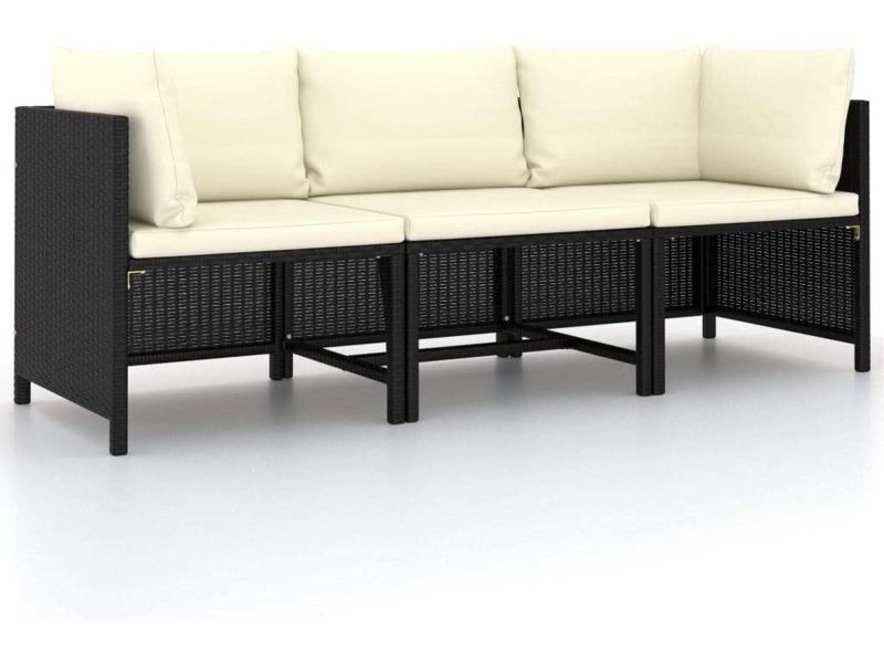 Medina Tuinbank 3-zits met kussens poly rattan zwart