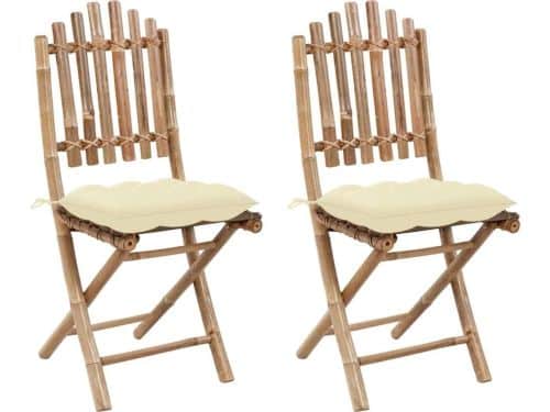 Medina Tuinstoelen 2 st inklapbaar met kussens bamboe