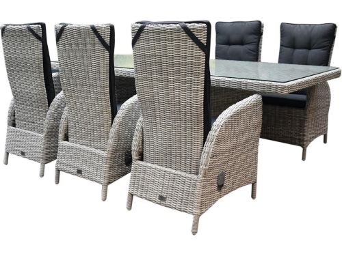 Menorca dining tuinset 220x100xH78 cm verstelbaar 7-delig wit grijs