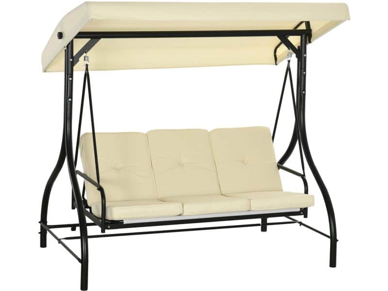 Merax 2-in-1 Tuinschommel Met Ligfunctie - 3-Zits Schommelbank Met Zonnescherm