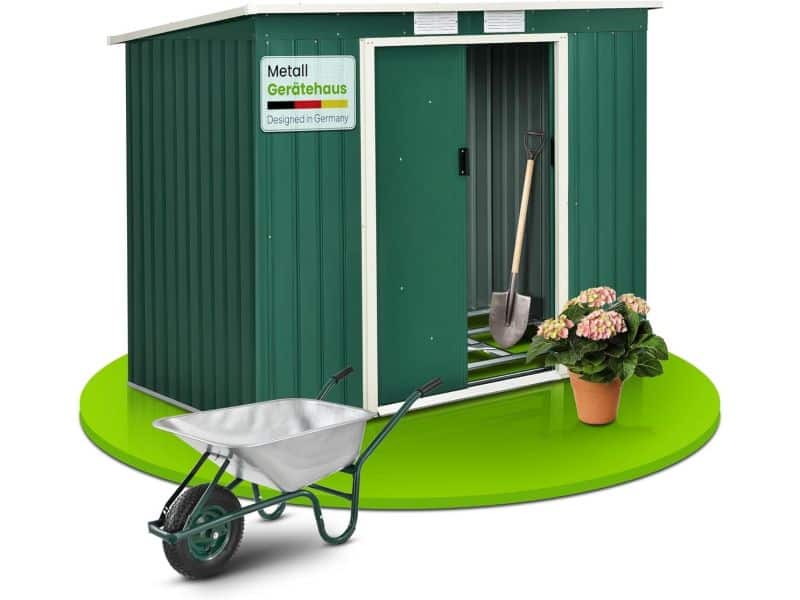 Metalen gereedschapsschuur M 4 m³ met lessenaarsdak en fundering