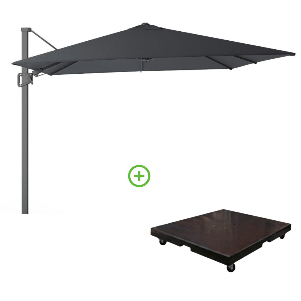 milano t² zweefparasol | 300x300cm met monza parasolvoet 90kg | antraciet