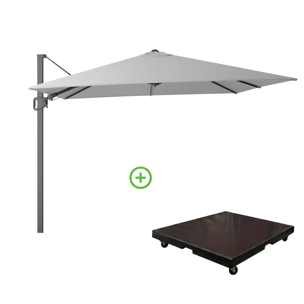 milano t² zweefparasol | 300x300cm met monza parasolvoet 90kg | light grey