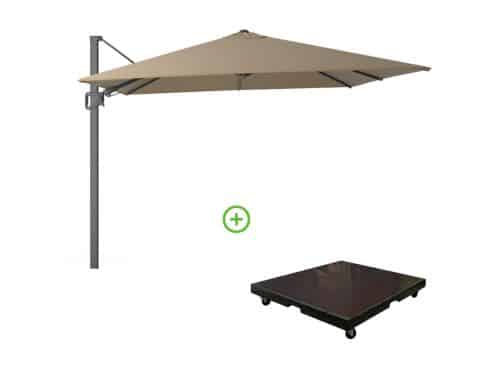 Milano T² zweefparasol | 300x300cm met Monza parasolvoet 90kg | taupe