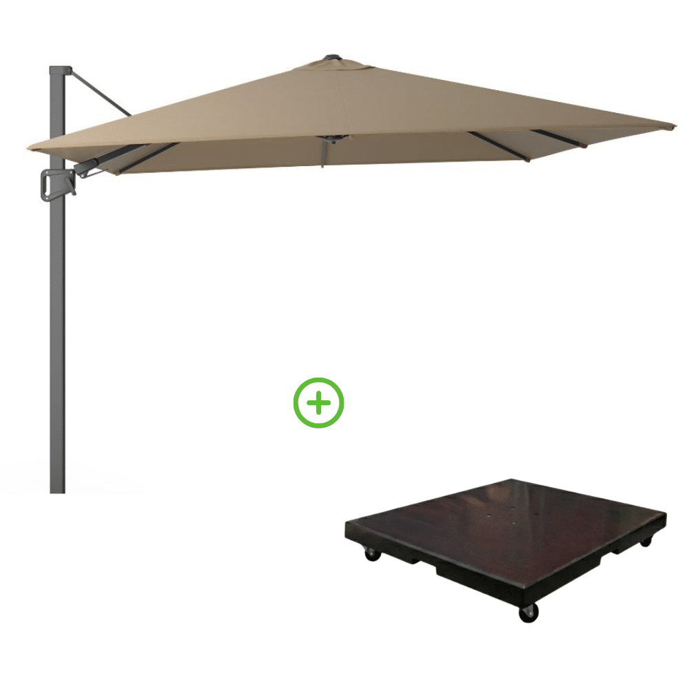 milano t² zweefparasol | 300x300cm met monza parasolvoet 90kg | taupe
