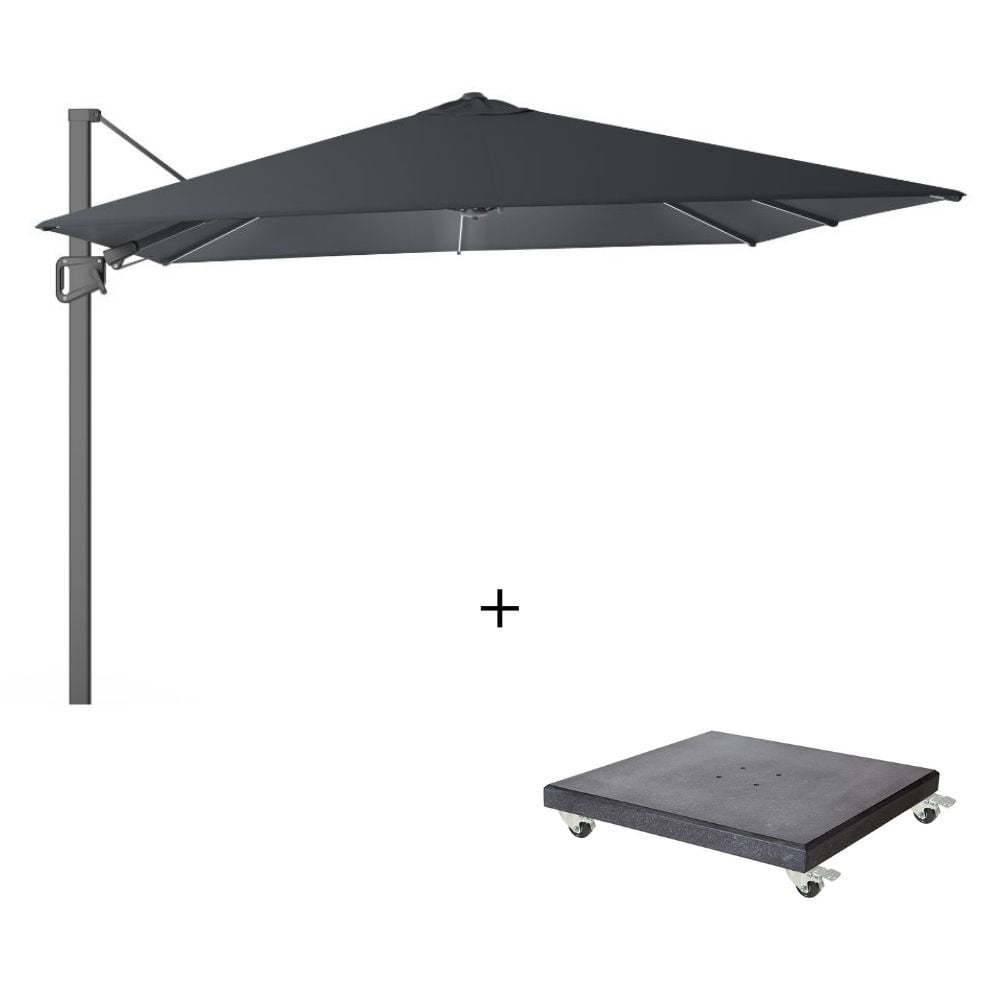 milano t² zweefparasol inclusief led | 300x300cm met modena parasolvoet 90kg | antraciet
