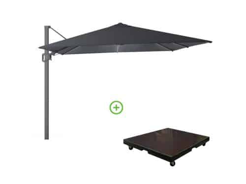 Milano T² zweefparasol - inclusief LED | 300x300cm met Monza parasolvoet 90kg | antraciet