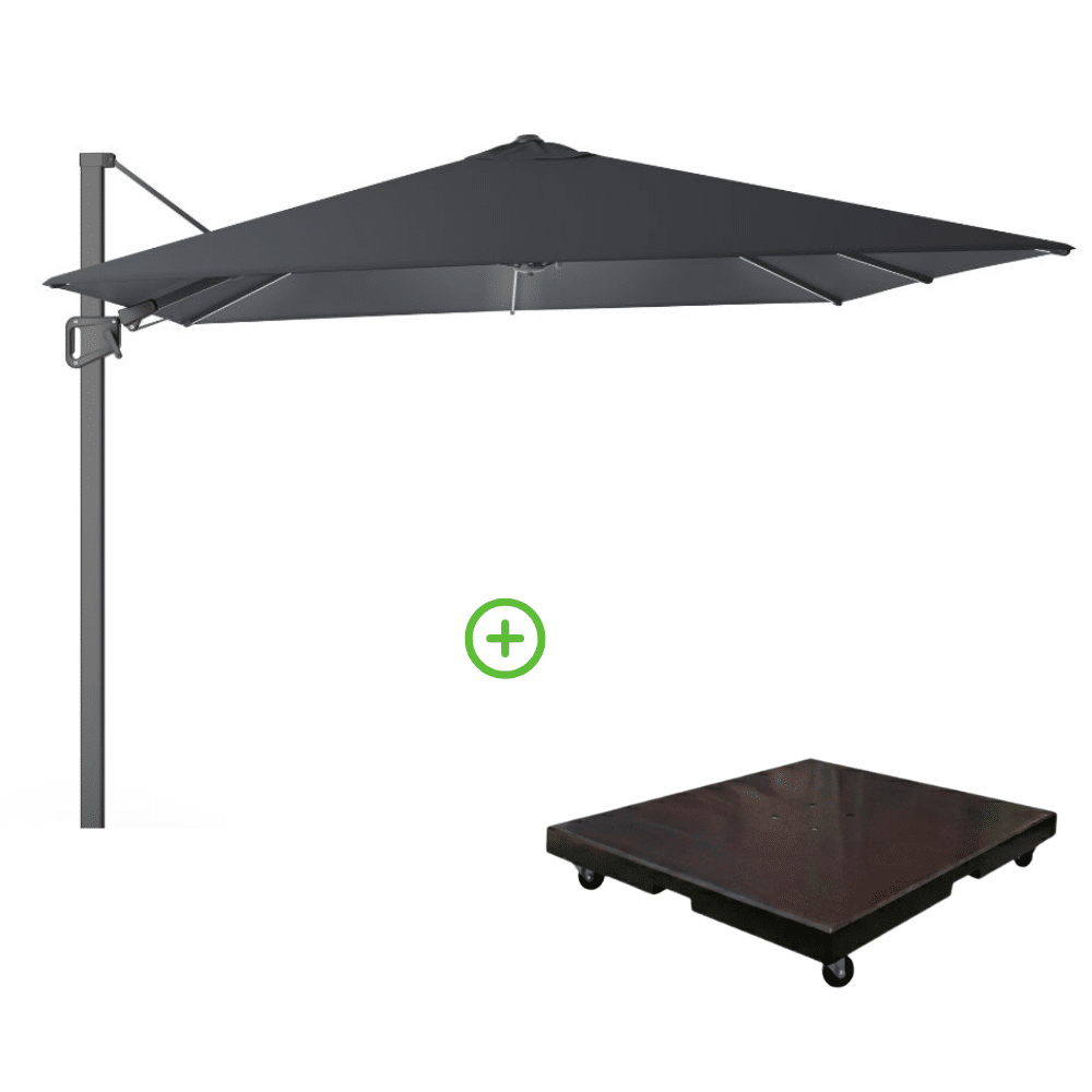 milano t² zweefparasol inclusief led | 300x300cm met monza parasolvoet 90kg | antraciet