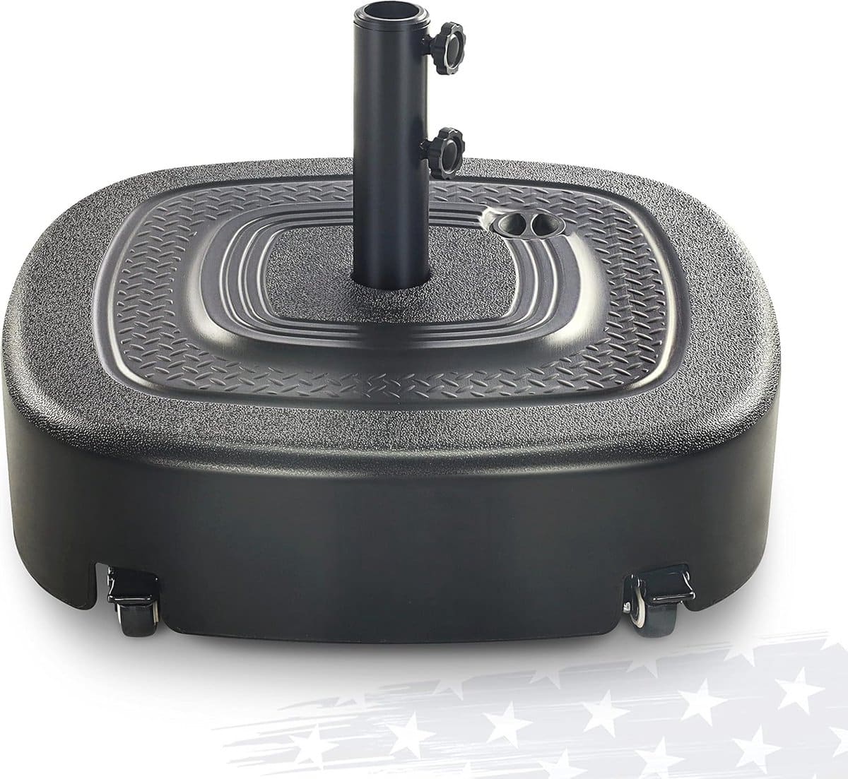 mobiele parasolvoet met 4 wielen en 2 slot mechanismen